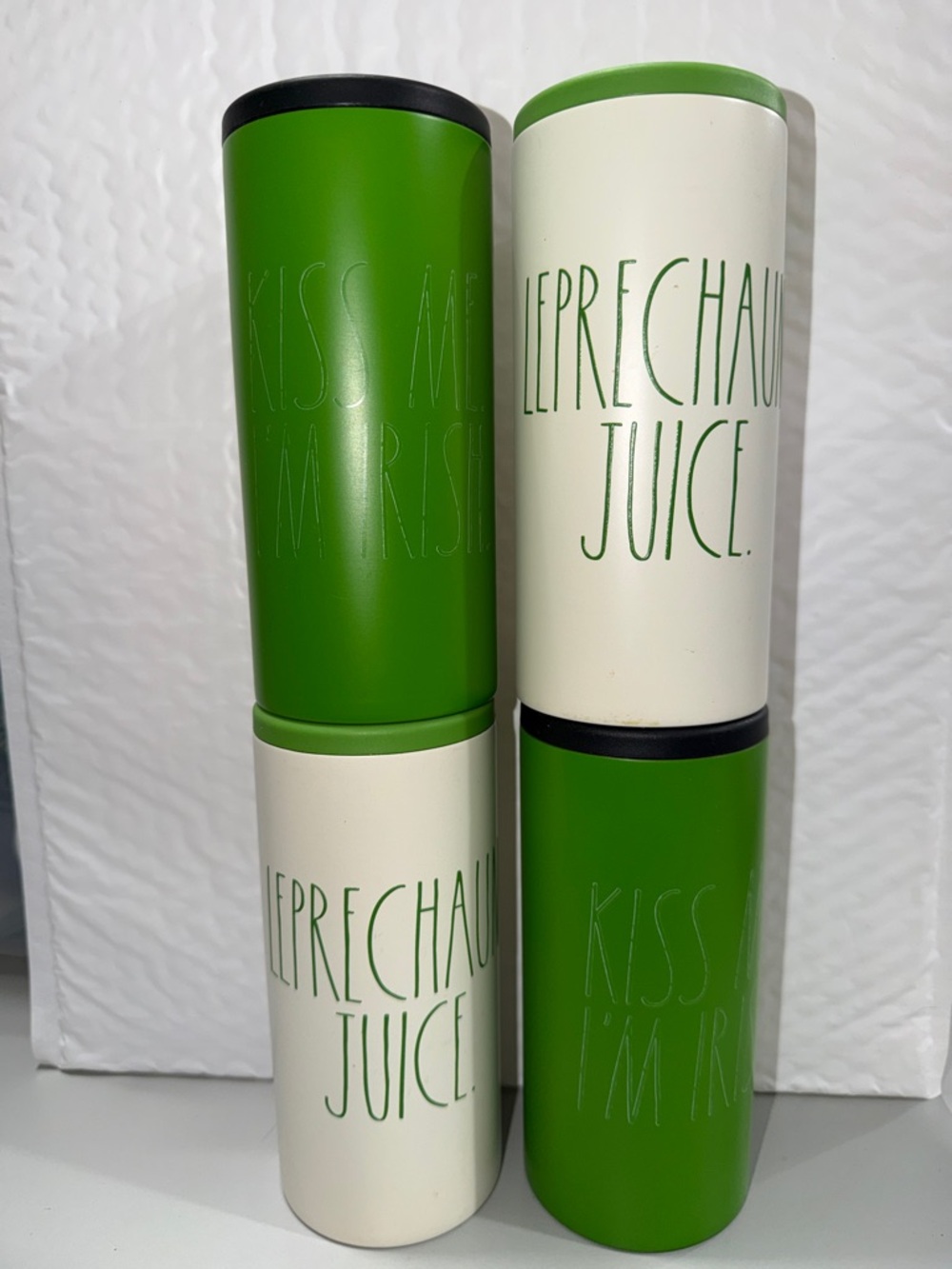 Rae Dunn Green and White 'Leprechaun Juice' & 'Kiss Me I'm Irish' Tumbler Set